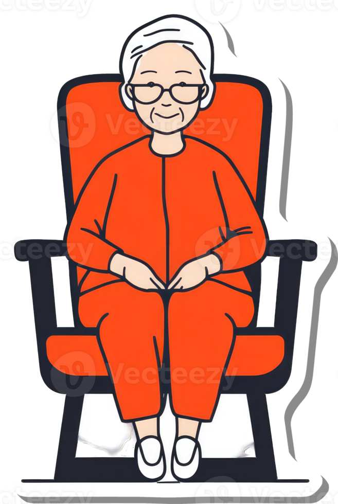 Elderly Woman Sitting Calmly In An Orange Chair png
