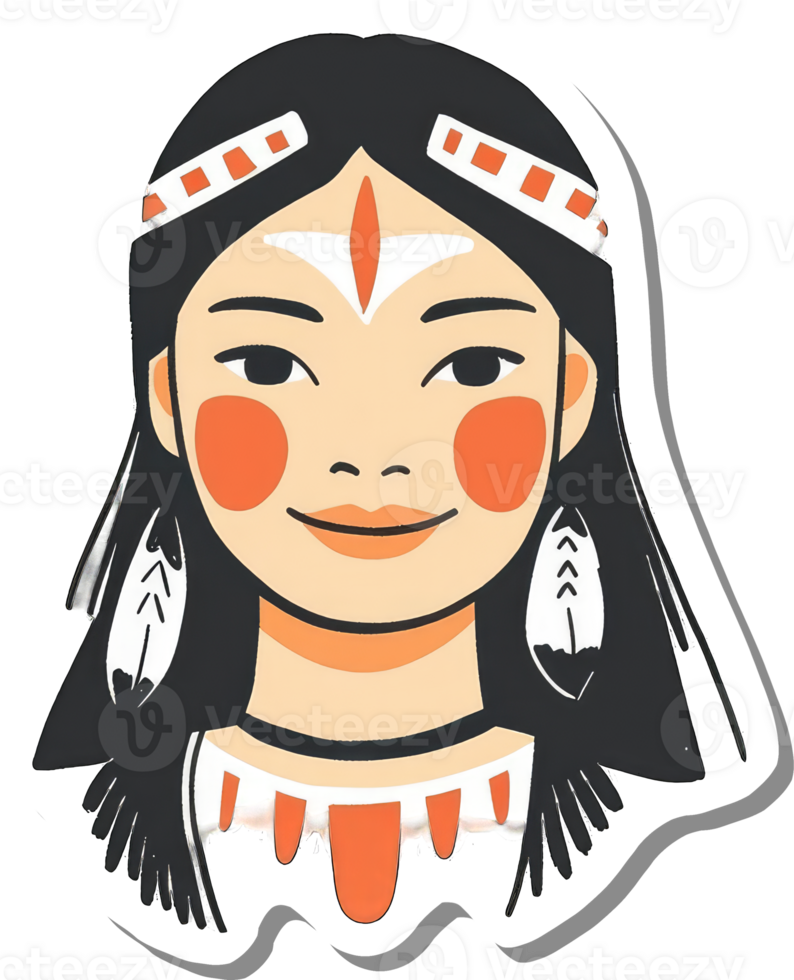 Native American Girl Portrait Artistic Illustration png