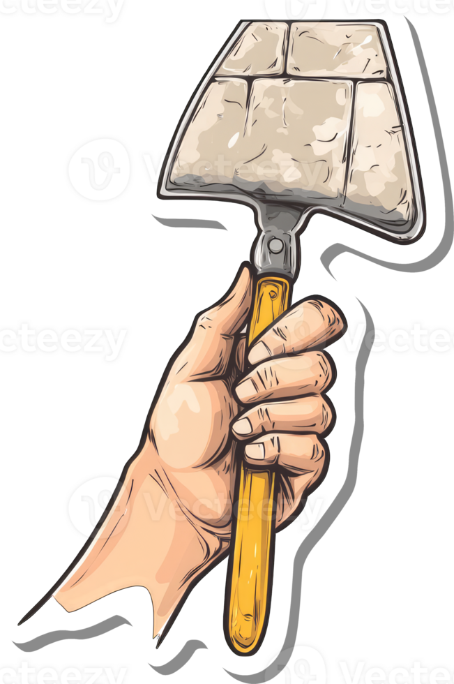 A Hand Holds a Stone Trowel Construction Tool png