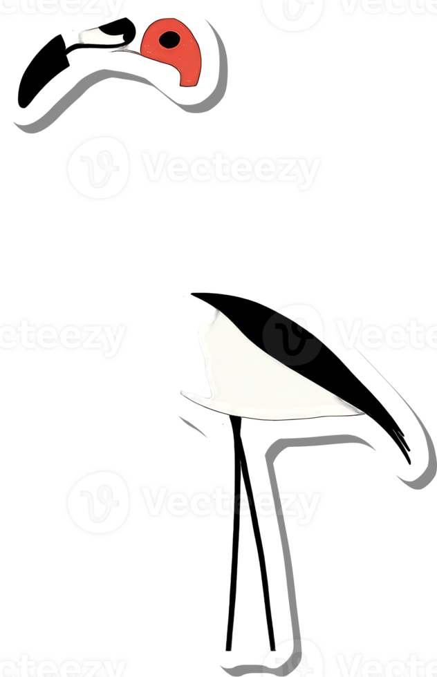 A stylized flamingo illustration separated into head and body png