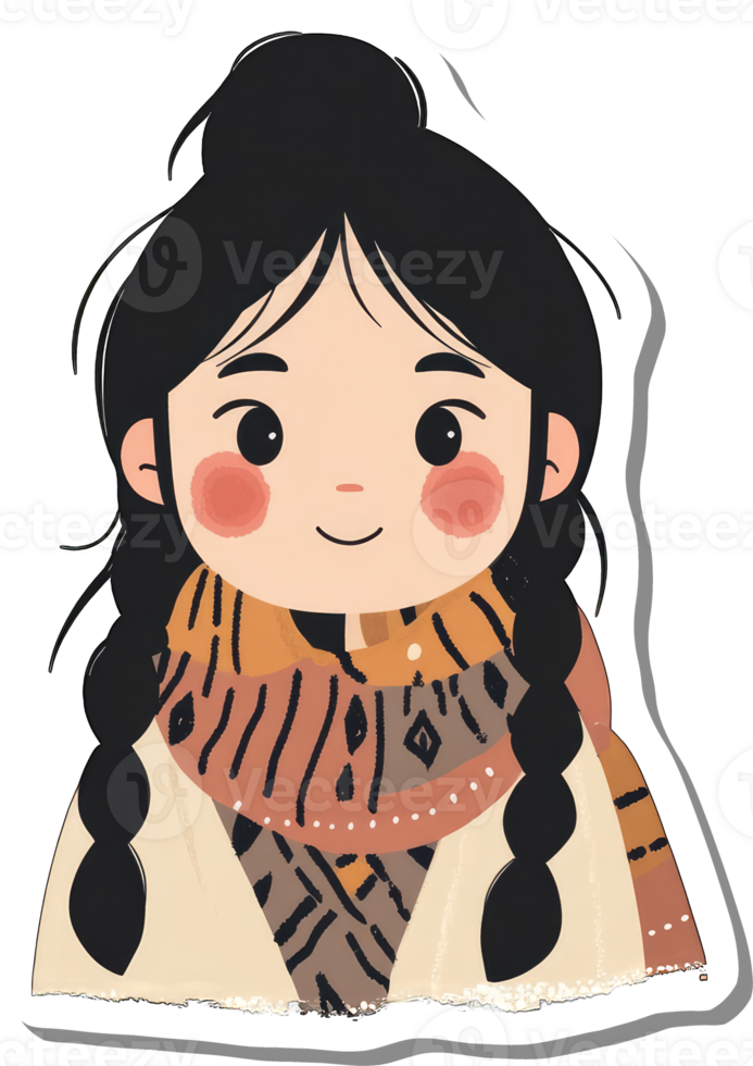 Adorable Girl With Braids Wearing A Warm Scarf png