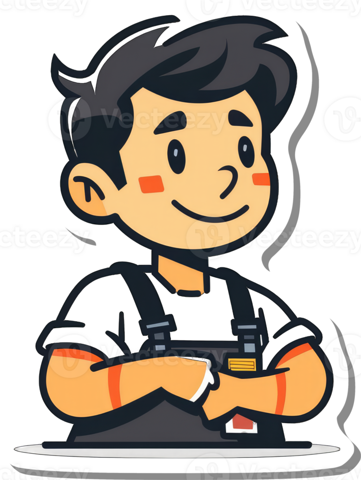 Happy Young Worker Wearing Overalls Smiling png