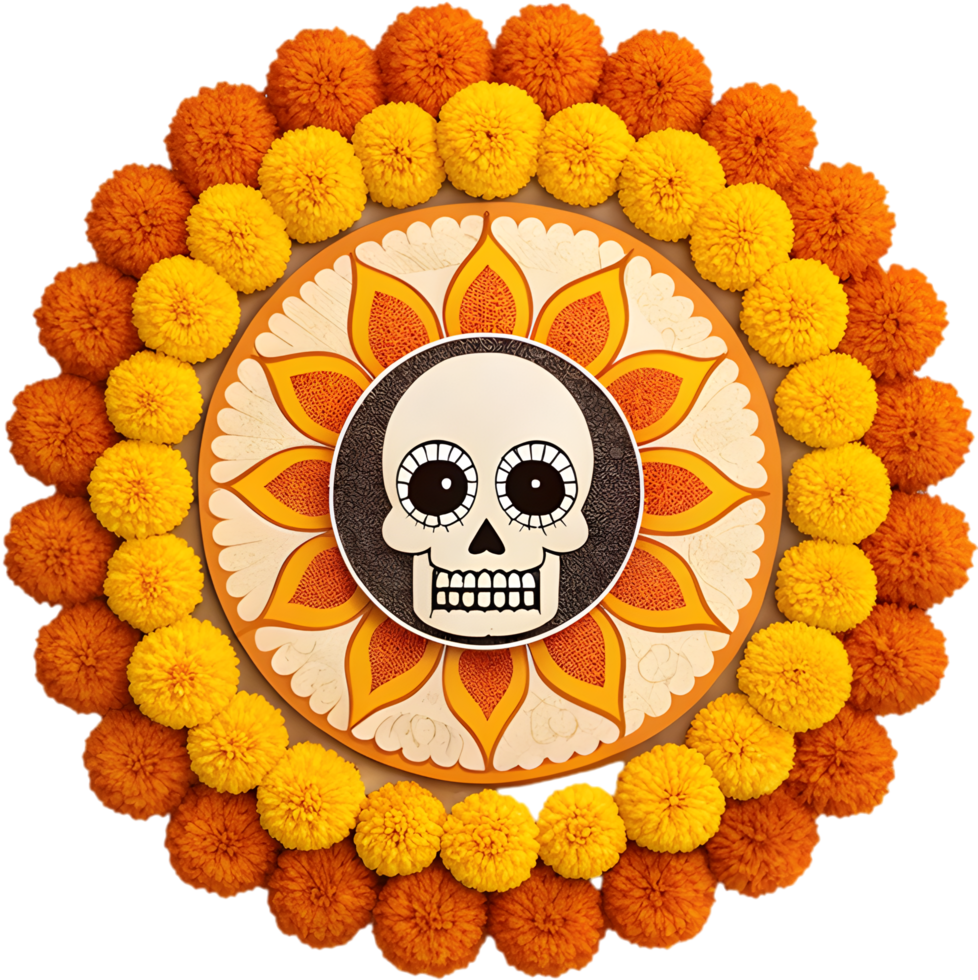 Traditional Oaxaca festival clipart featuring marigold designs. . png