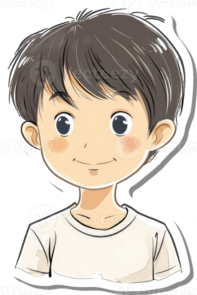 Happy Young Boy with Dark Hair Wearing a White Shirt png