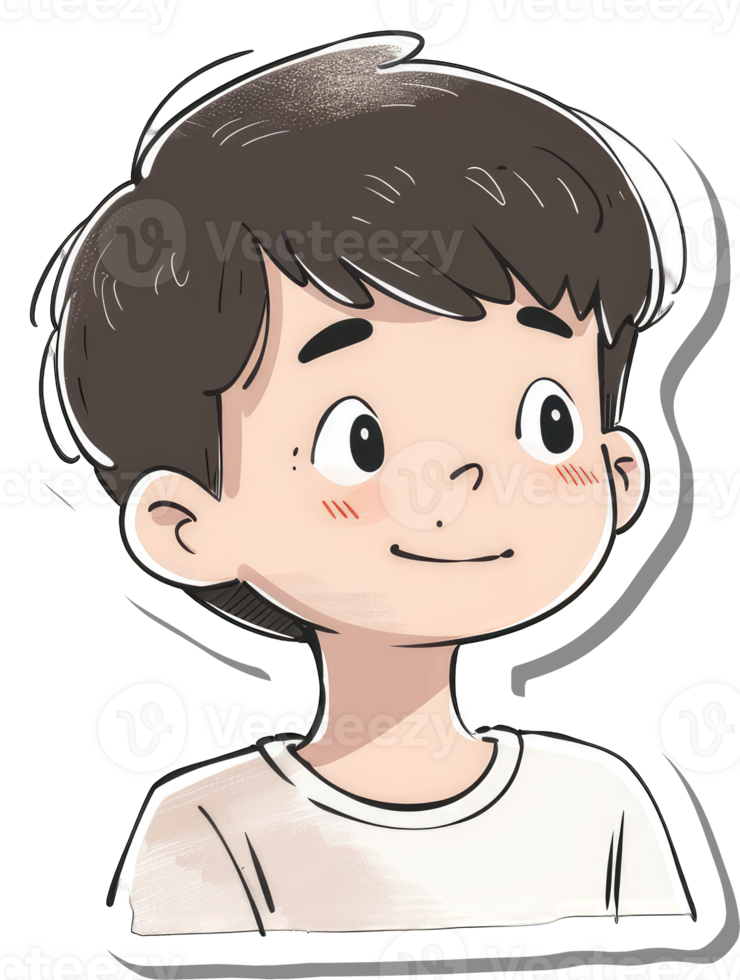 A cheerful young boy with brown hair looks upward png