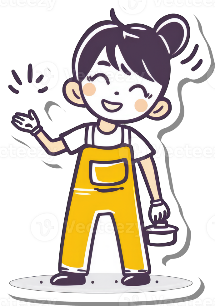 Happy Young Painter Girl Holding Paint Can png