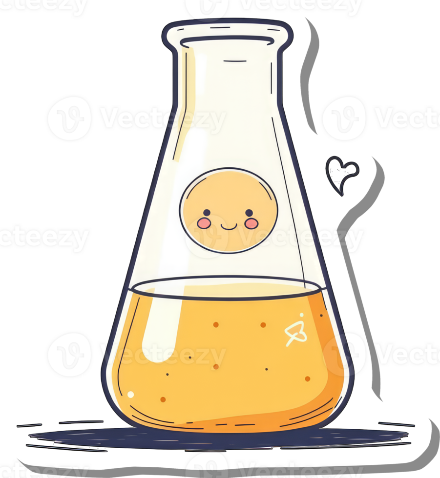Cute Erlenmeyer Flask Contains Happy Yellow Liquid png