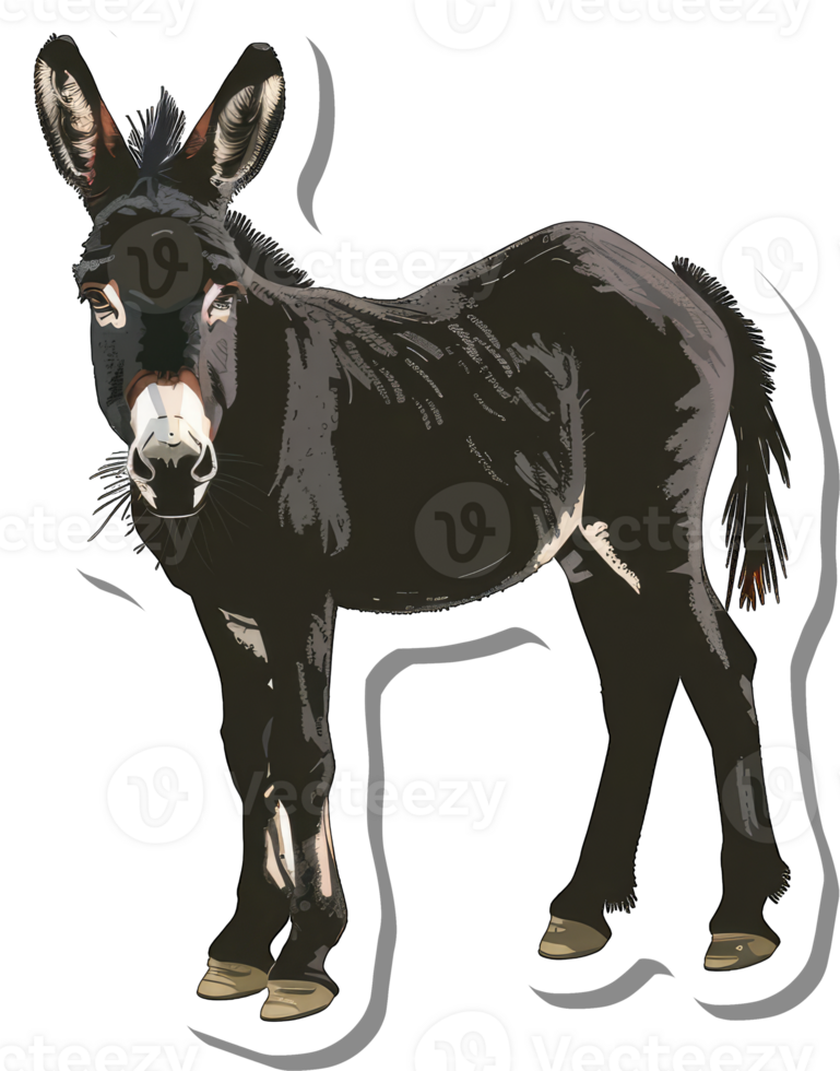 A Dark Colored Donkey Stands Against A White Background png