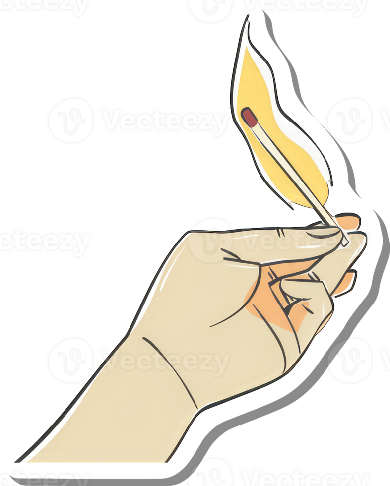 A hand holding a lit match with a flame png