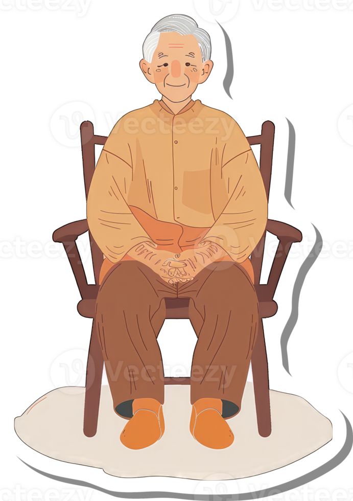 Elderly Man Sitting Calmly in a Wooden Chair png