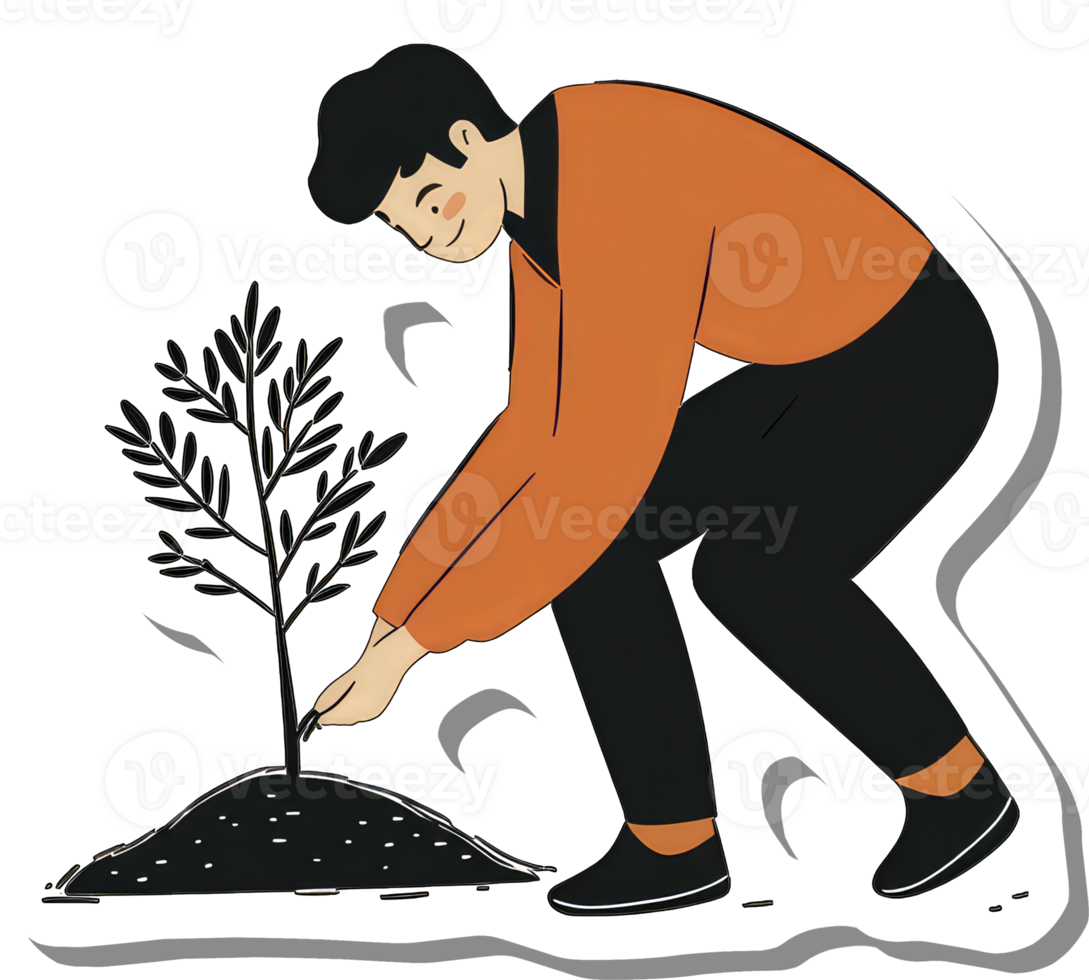 Young Man Planting A Small Tree Carefully In Soil png