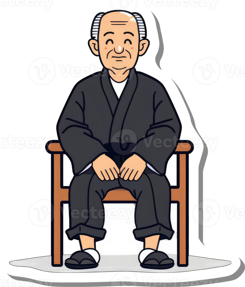 Elderly Man Sitting Calmly Wearing a Dark Robe png