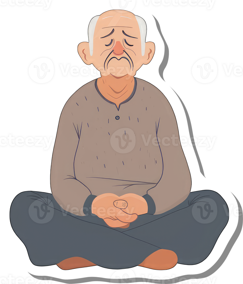 Sad Elderly Man Sitting in Lotus Position png