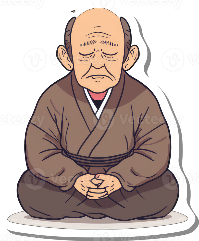 Elderly Monk Meditating in Traditional Attire png