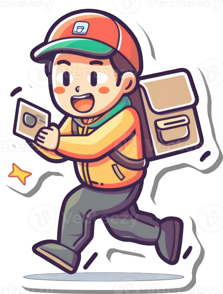 Happy Delivery Boy Running With Package and Card png