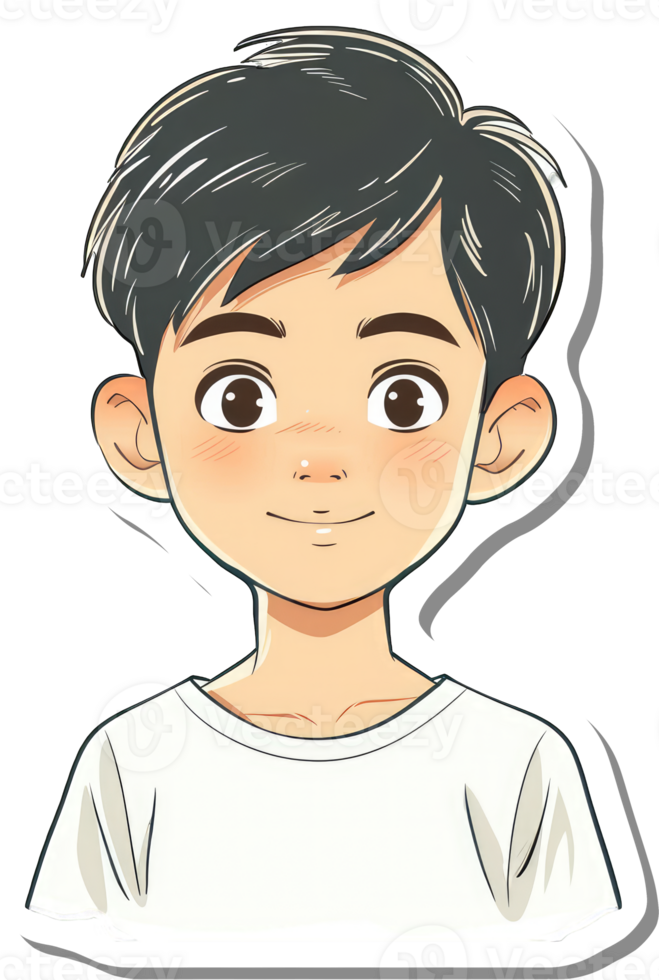 A smiling boy with dark hair wearing a white shirt png
