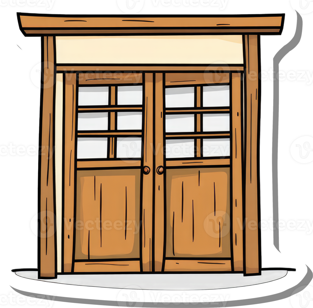 Wooden Double Doors With Transom And Lintel png