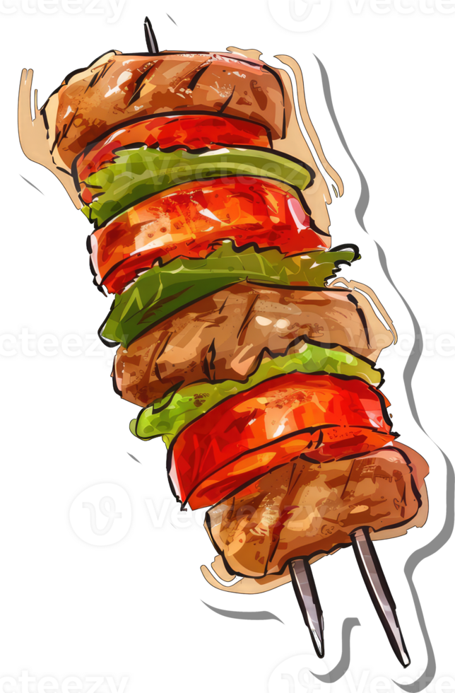 Delicious Grilled Meat Skewer with Vegetables png