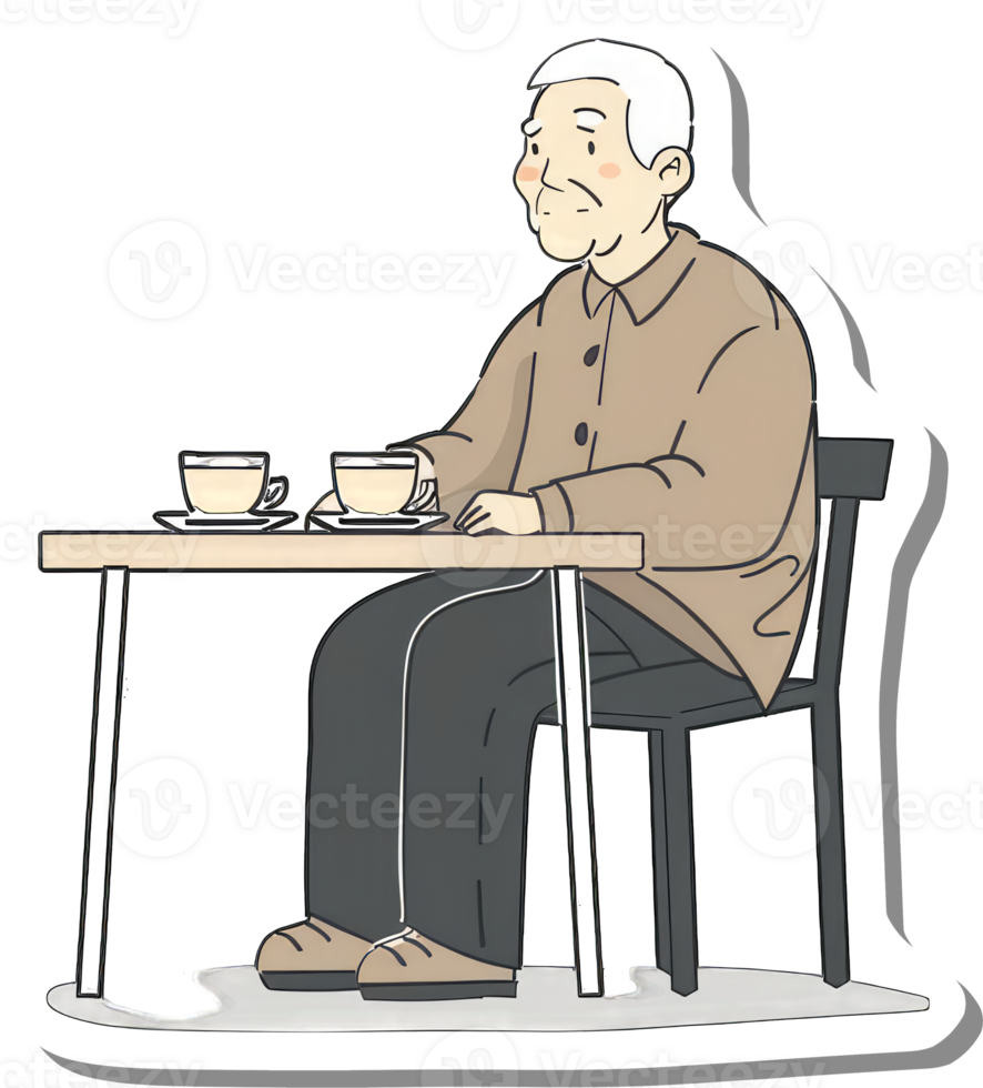 Elderly Man Enjoying Coffee at a Small Table png