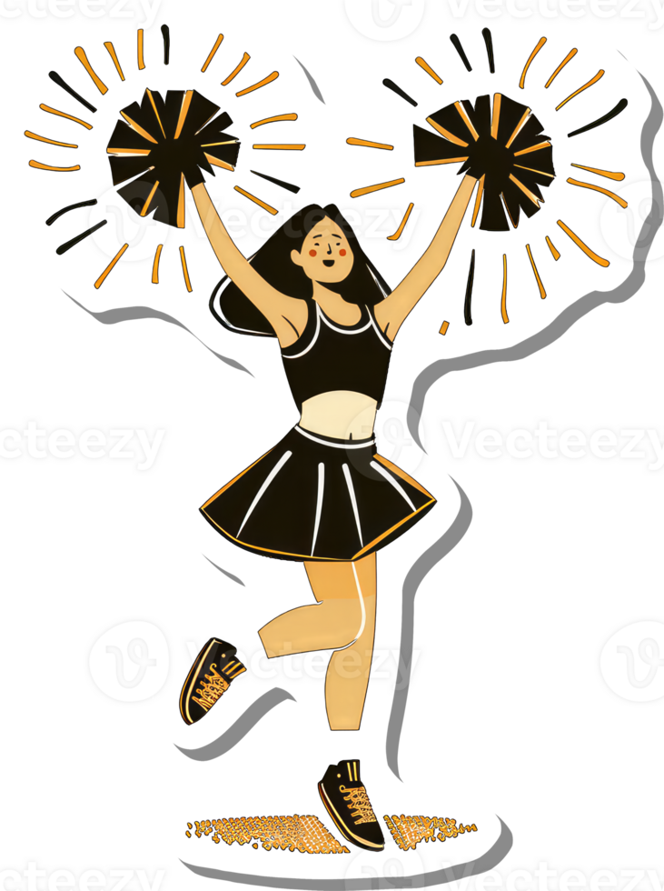 Cheerleader Girl Performing Energetic Routine With Pom Poms png