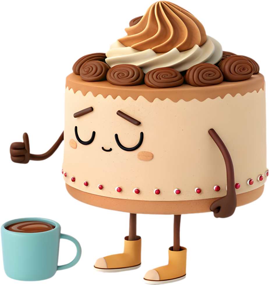 Cute animated cake cartoon for party celebrations and birthday clipart. . png