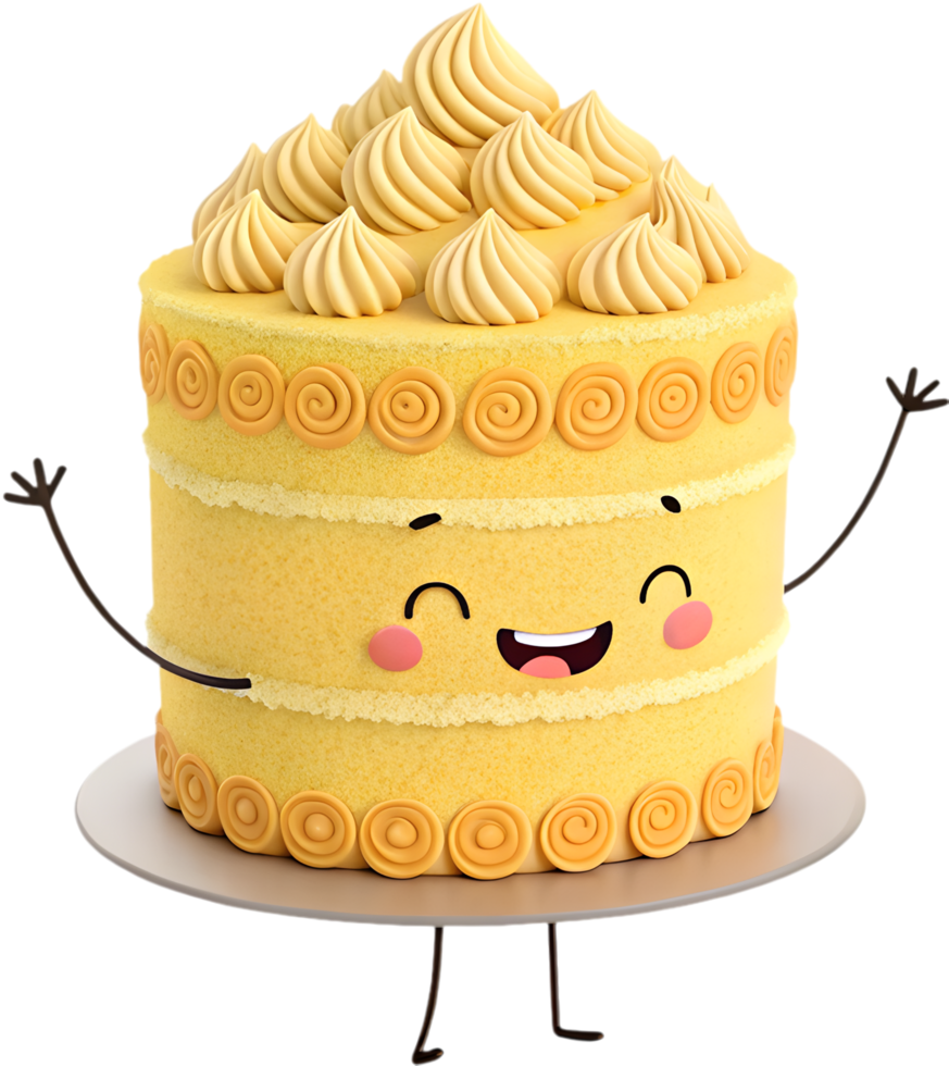 Fun birthday cake cartoon clipart with a cheerful pose for party theme. . png