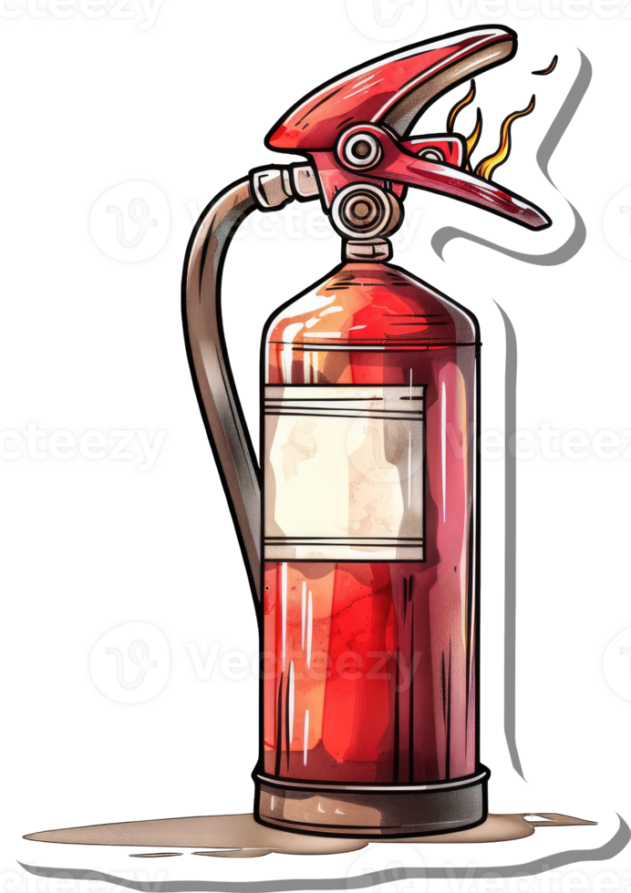 A Red Fire Extinguisher with Flames Illustration png
