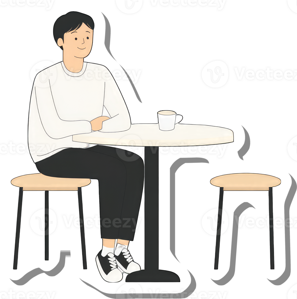 Young Man Sitting at a Small Table Enjoying Coffee png