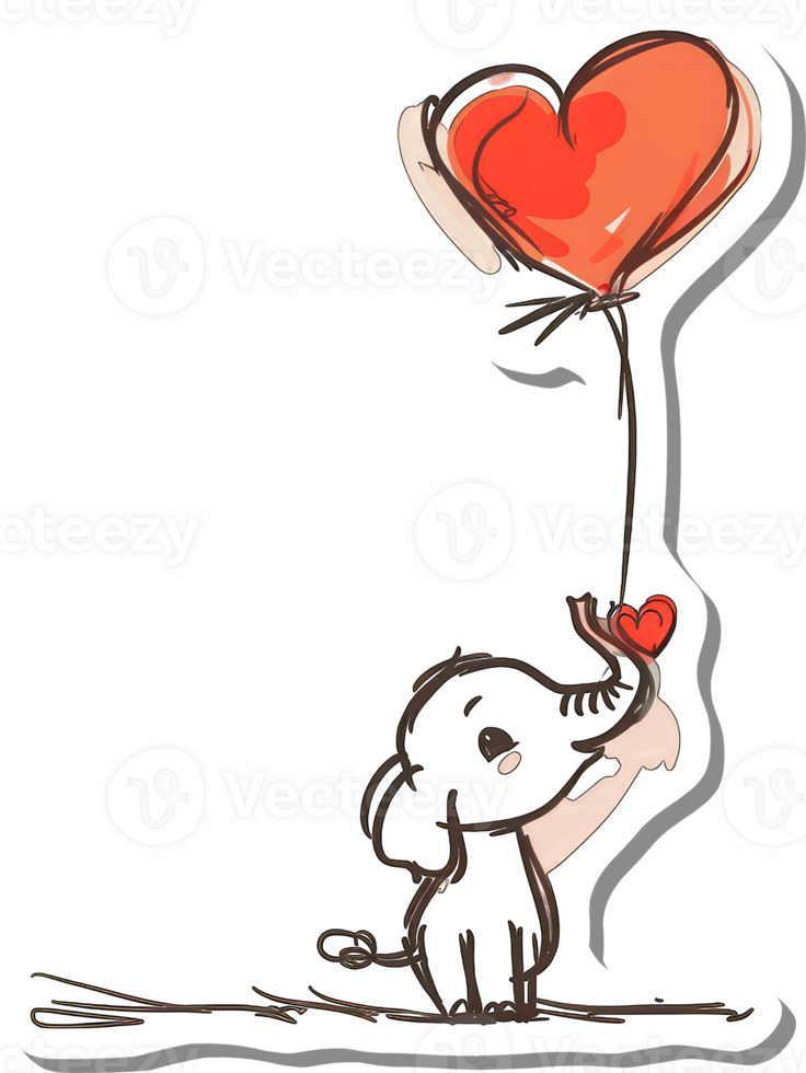 An Adorable Elephant Holding a Heart Shaped Balloon png