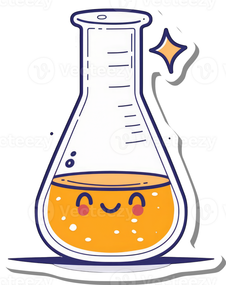 Happy Beaker Filled With Orange Liquid Science Experiment png