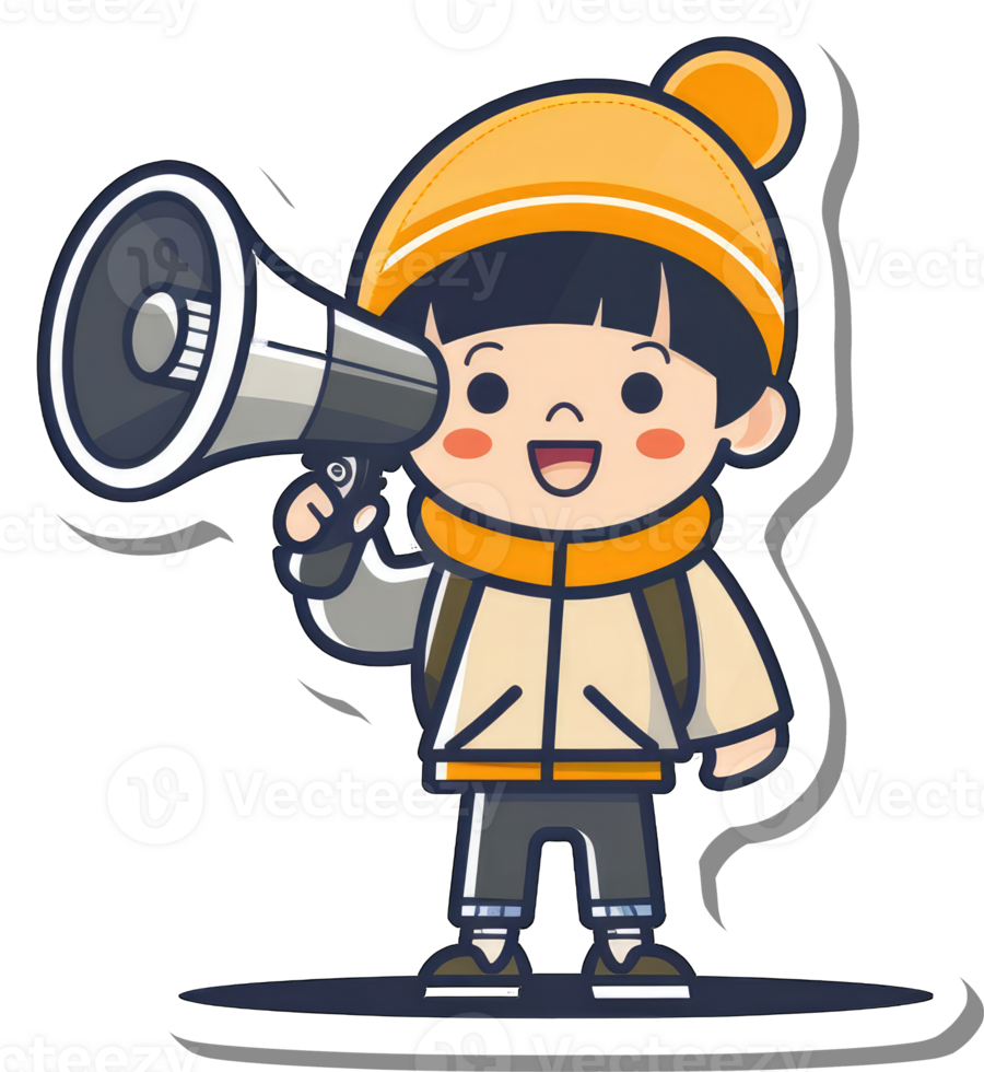 Happy Child Holding a Megaphone Making an Announcement png