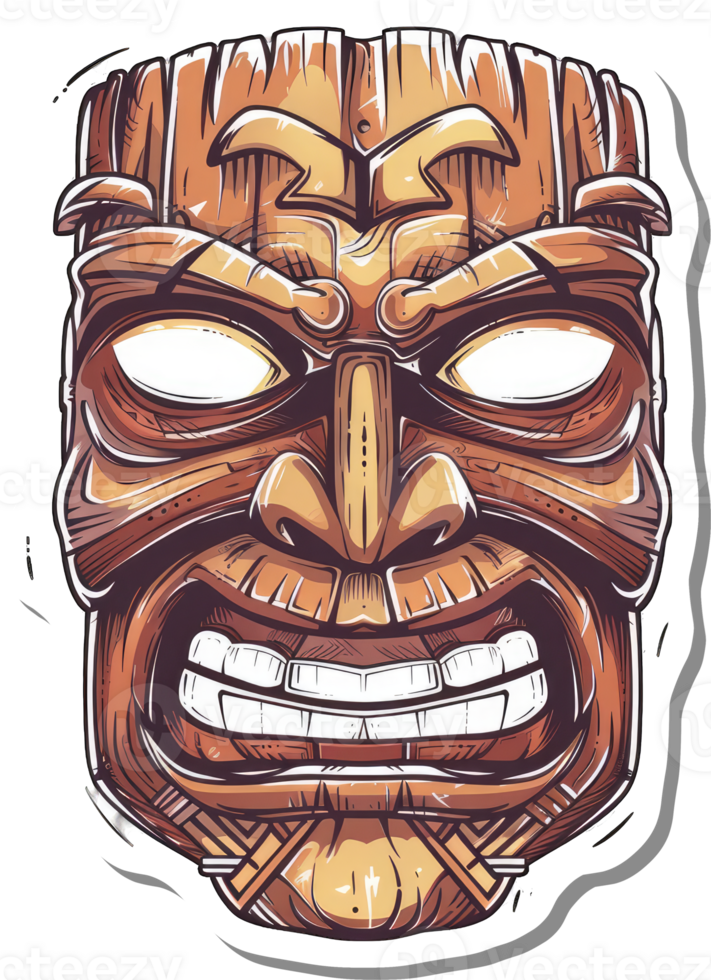 A stylized wooden tiki mask with a fierce expression png