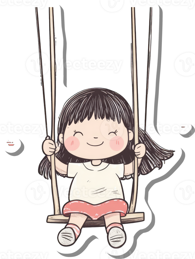 Happy little girl swinging joyfully on a playground swing png