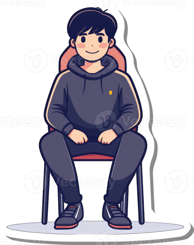 A young man sits calmly in a chair wearing a hoodie png