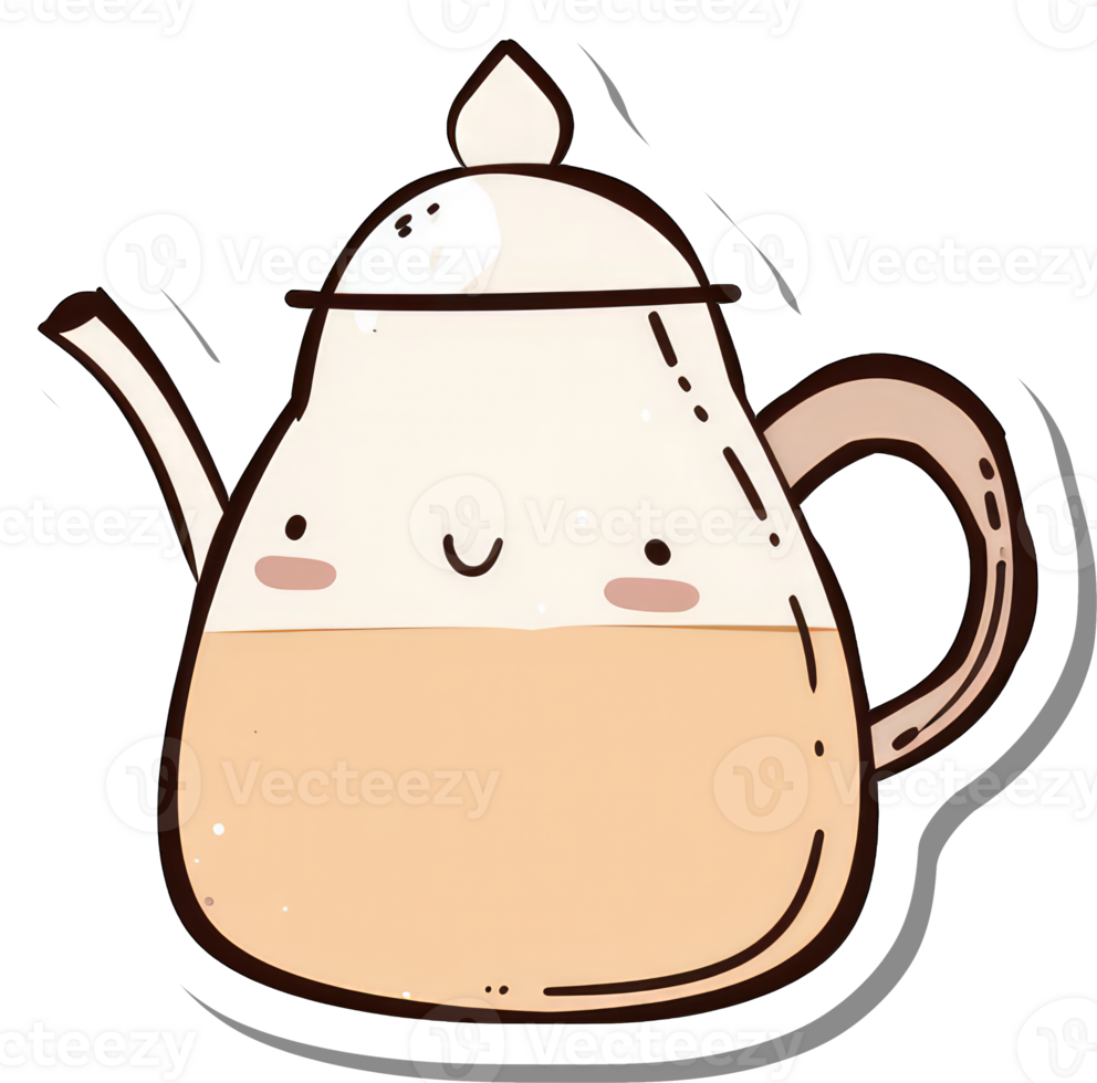 A happy cartoon teapot holds a warm beverage png