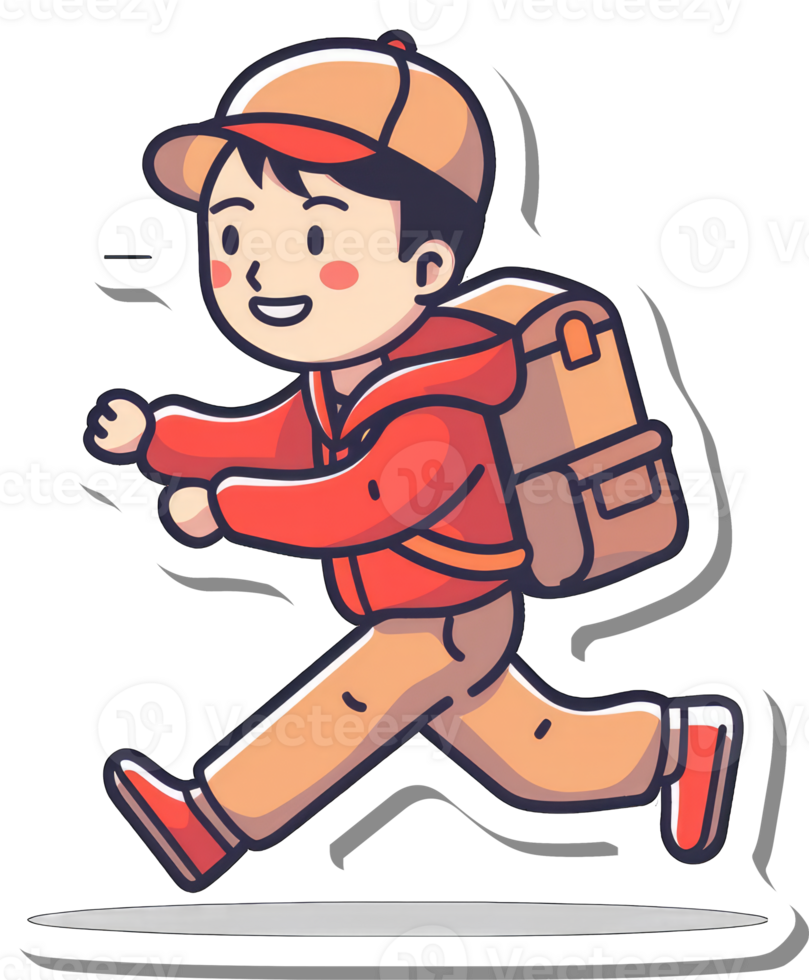 A Happy Boy Running With Backpack png