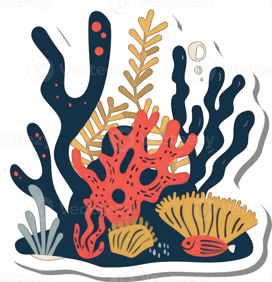 Vibrant Underwater Scene with Coral and Fish png