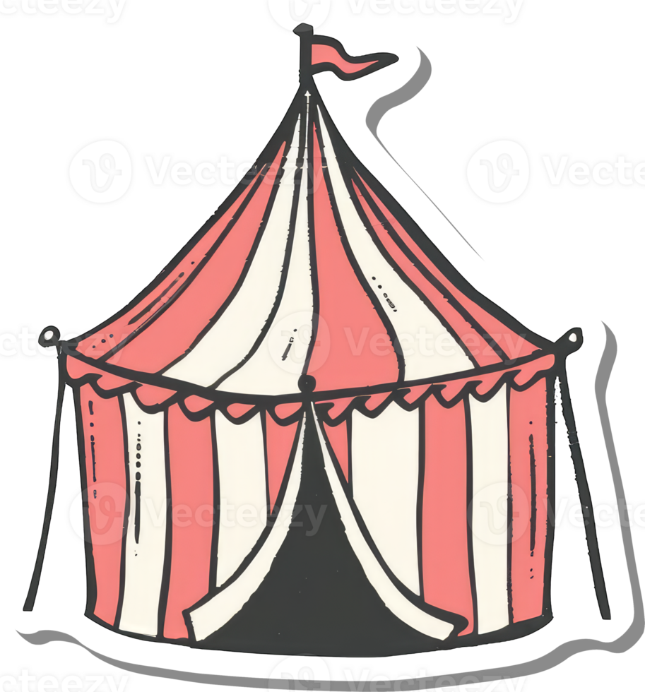 A whimsical illustration of a pink and white circus tent png