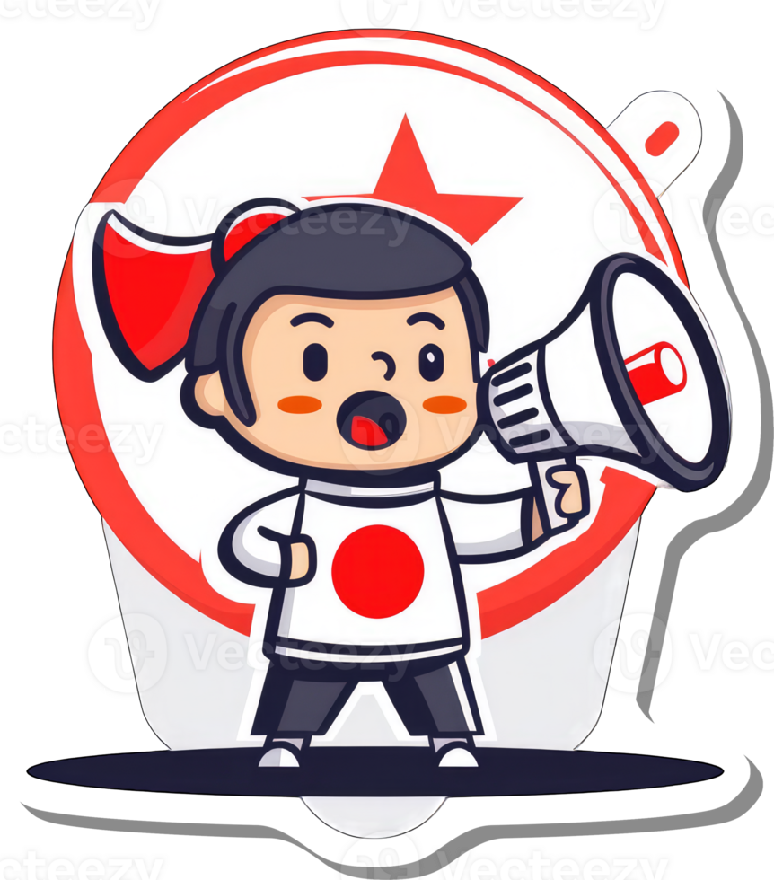 Cartoon Character Announcing with Megaphone and Flag png