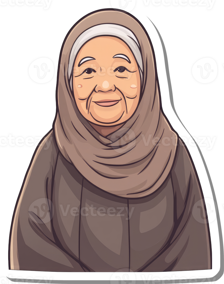 Elderly Woman Wearing A Brown Hijab Smiling Gently png