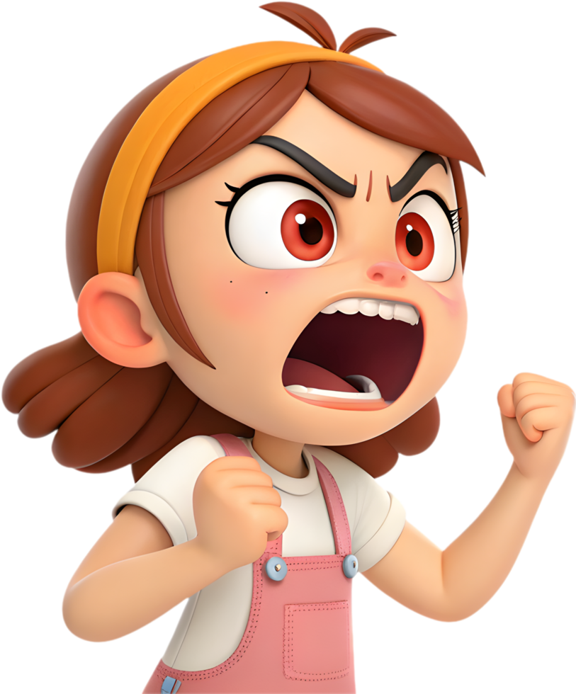 Sweet animated girl with lively and cheerful emotions, perfect for clipart, . png
