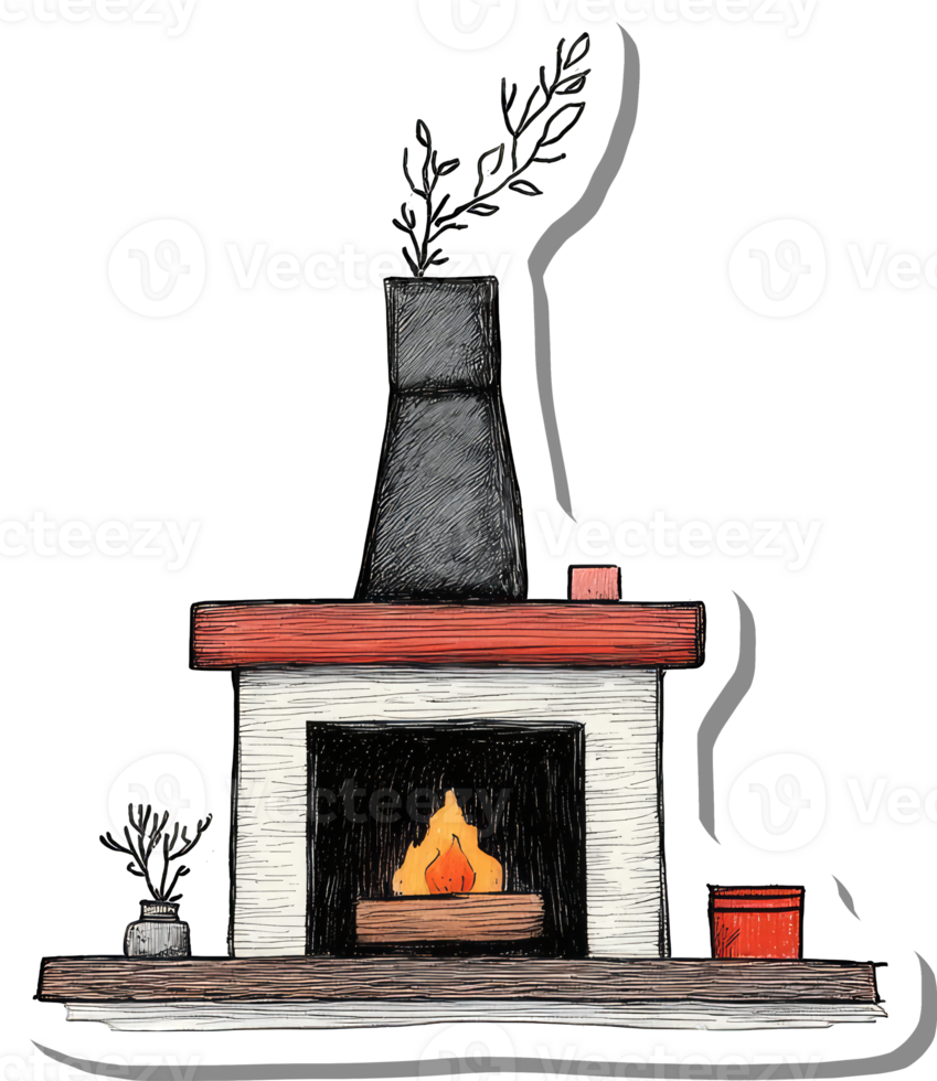 Cozy Fireplace Scene With Plants And A Burning Fire png