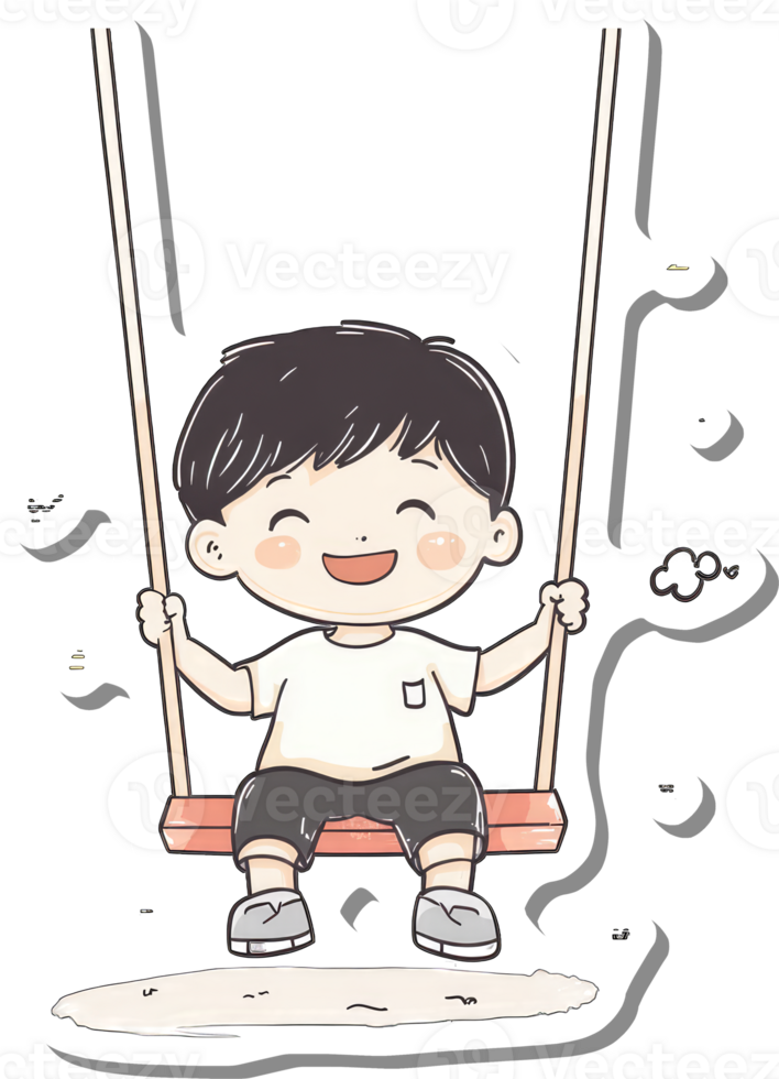 Happy Boy Swinging On Playground Swing Set png