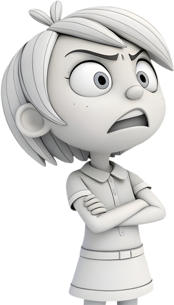 Cute girl with charming expressions for fun and lively animated designs, . png