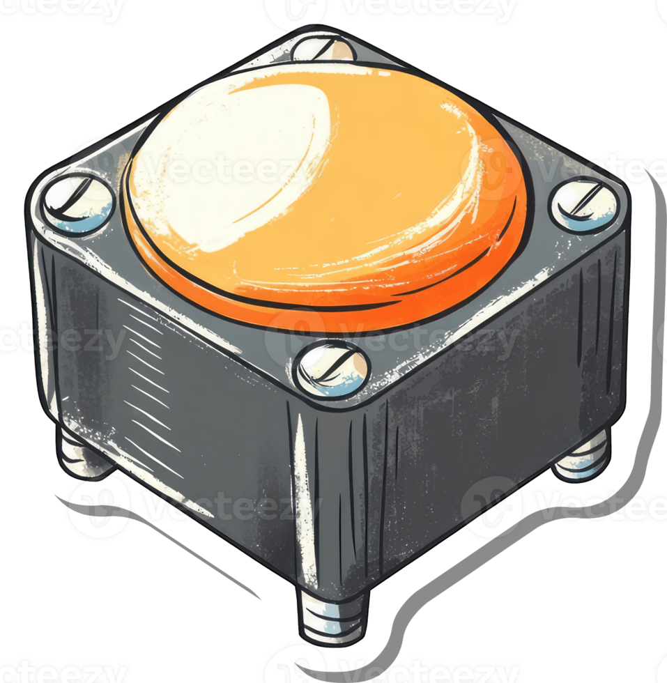 Illustration of an orange button in a gray metallic casing png