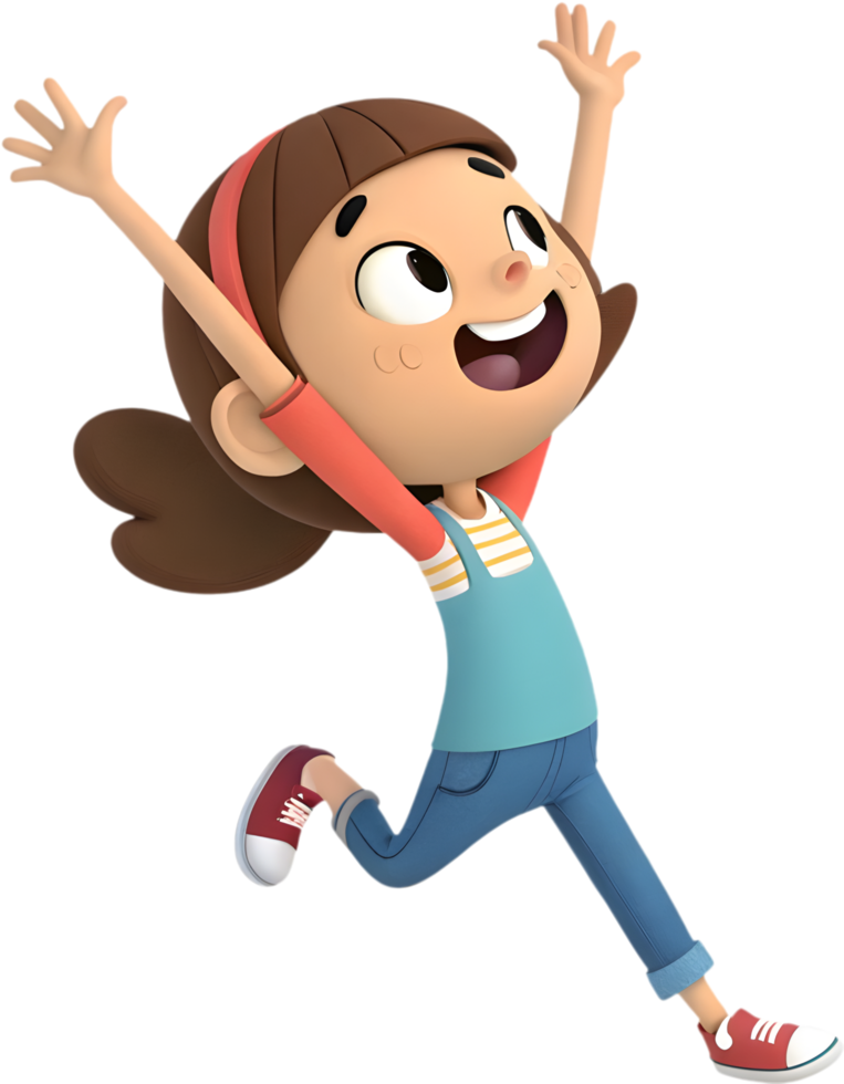Fun-loving animated girl expressing joyful emotions in colorful design, . png
