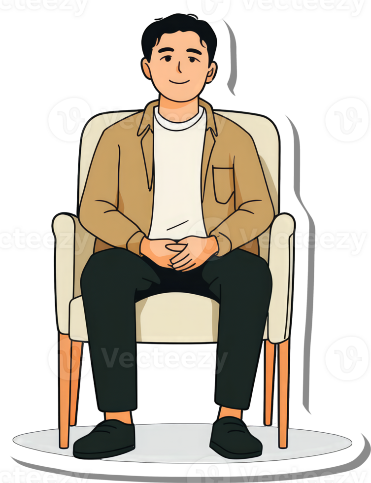 Man Sitting Calmly in an Armchair Wearing a Jacket png
