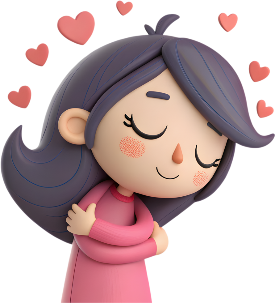 Sweet cute girl with over-expressed emotions and fun animation, . png