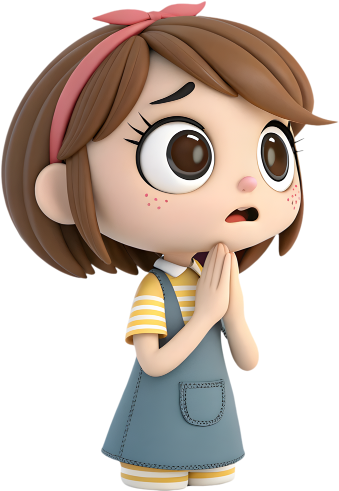 Cute girl with whimsical emotions and lively animation style, . png
