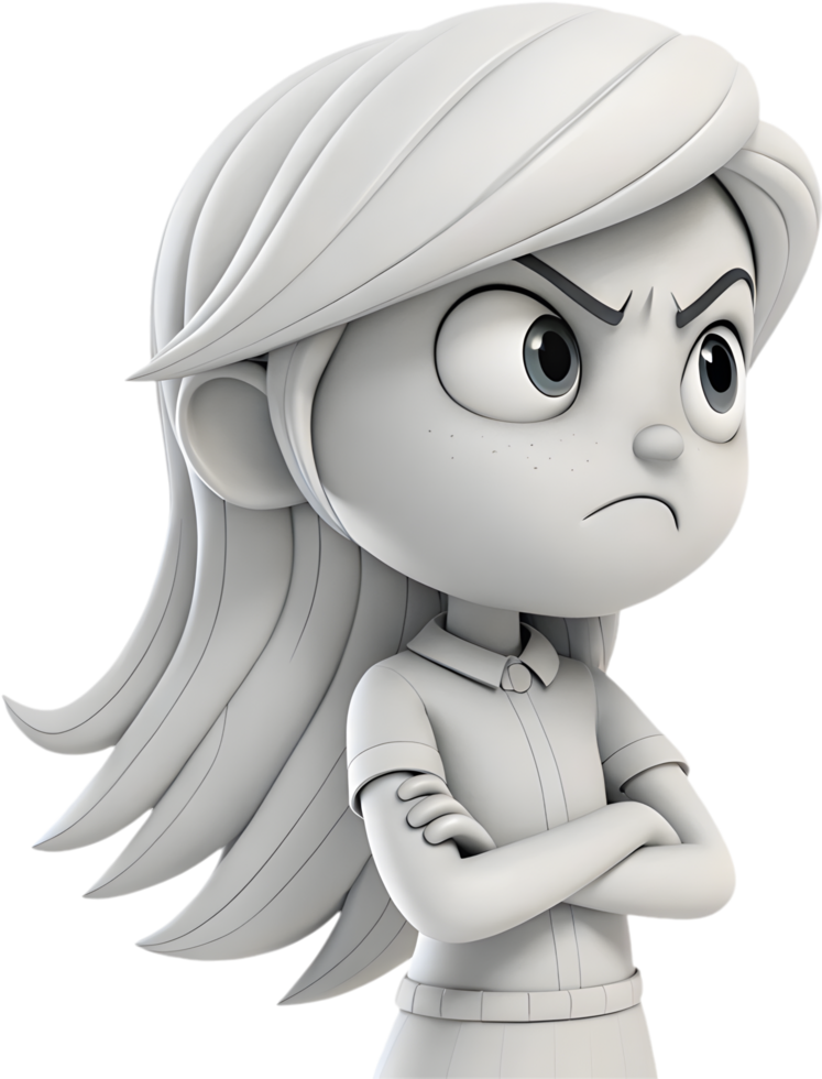 Fun animated girl with charming facial expressions, perfect for clipart, . png